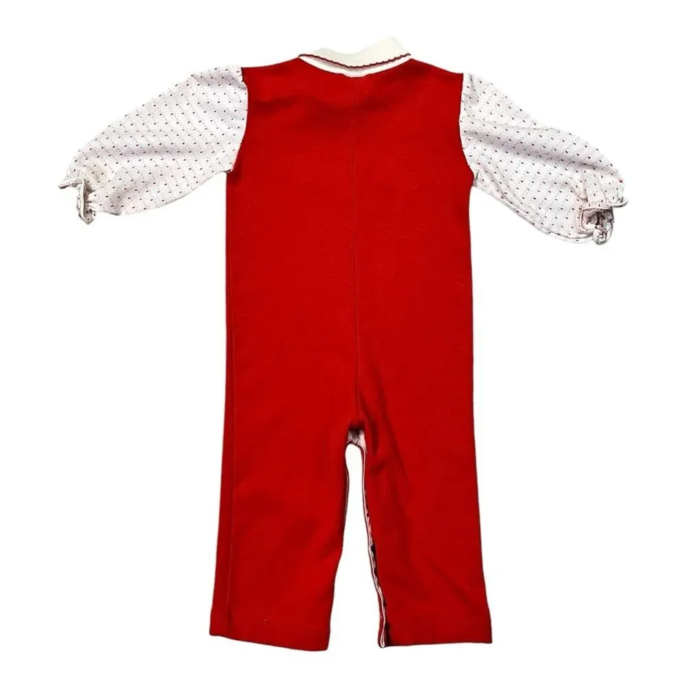 Vintage Health-Tex One Piece Romper 24 Months Red Heart‎ Lace Snaps Long Sleeve